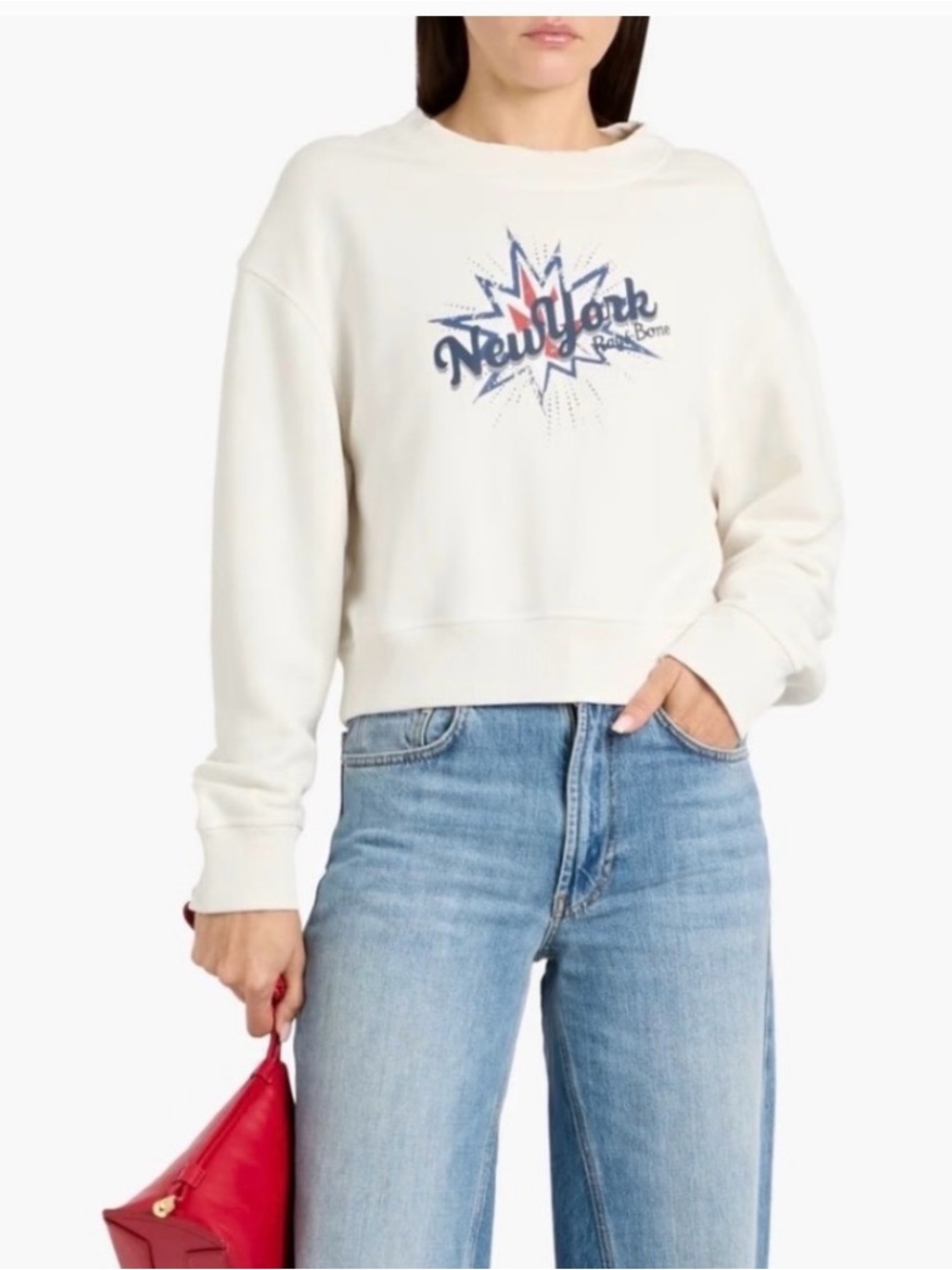 Rag & Bone New York Graphic Distressed Sweatshirt - Cream